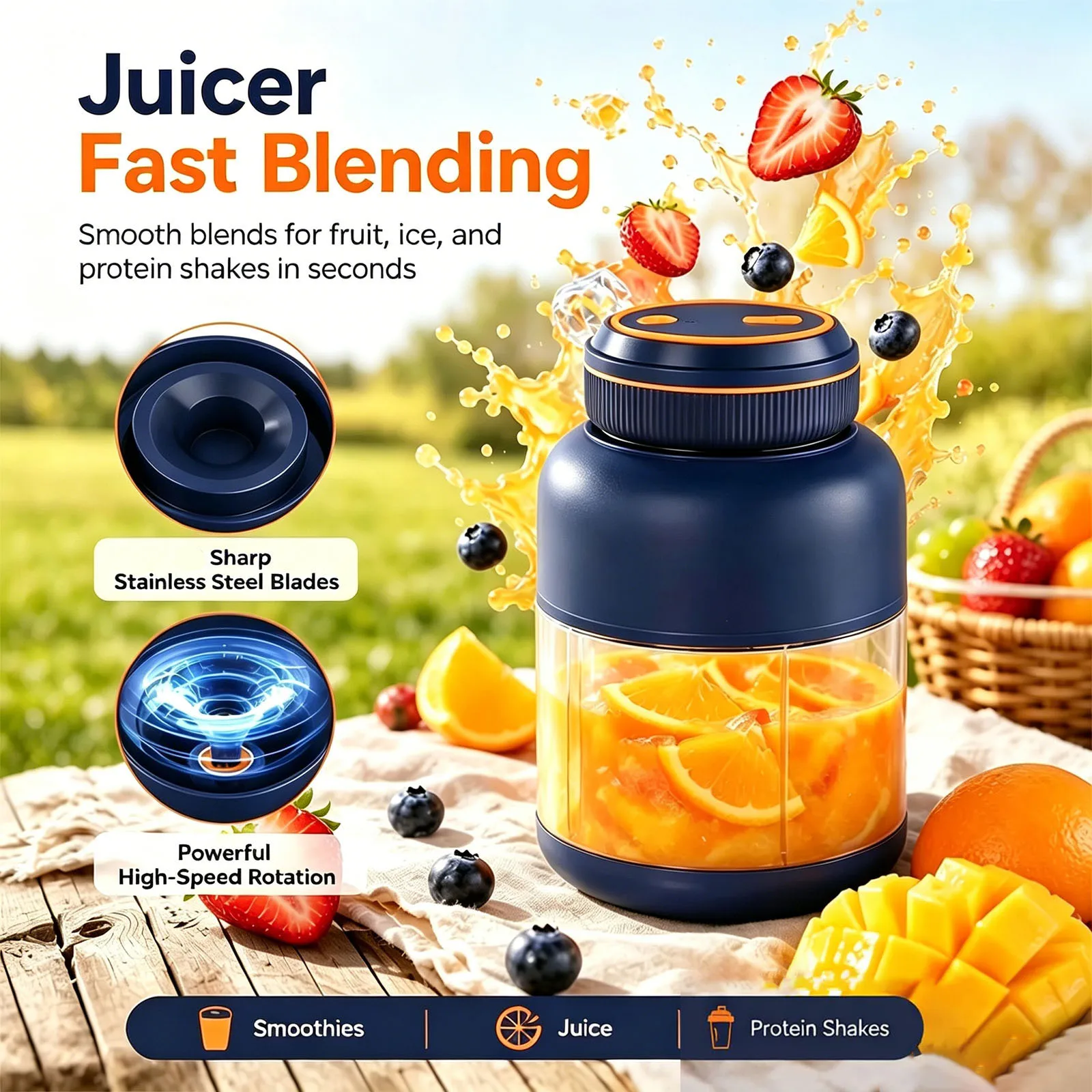 1300ML Portable Electric Juicer Blender for Home, USB Charging, Fruit Juicer, Lemon, Orange, Fruit Juicing, Outdoor Juicer