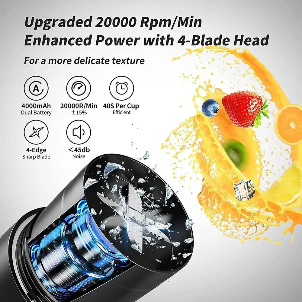 Portable Blender Bottle Electric 6 Blades Multifunction Juice Blender Fresh Juice Smoothie Blender Ice CrushCup Food Processor