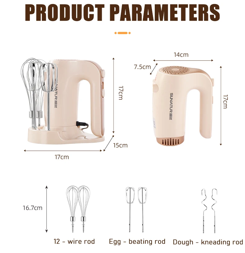 SUNATUR 300W Electric Hand Mixer 3 in 1 Mixer egg beater Baking appliances Handheld Blender machine with storage base Cream Whip