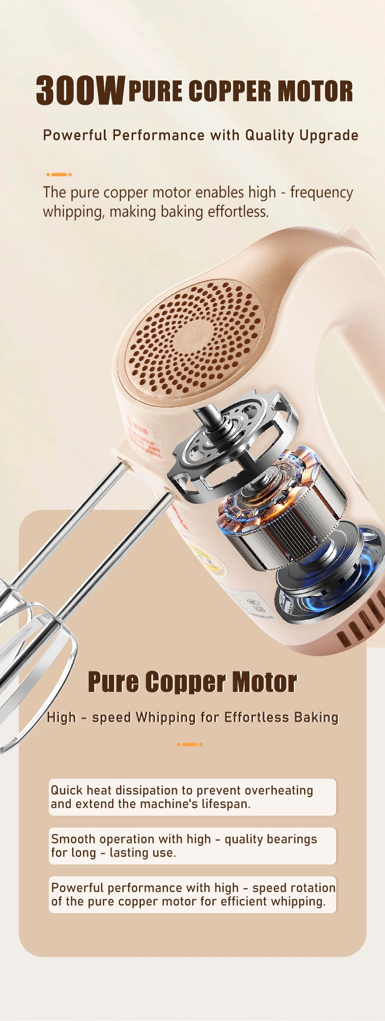 SUNATUR 300W Electric Hand Mixer 3 in 1 Mixer egg beater Baking appliances Handheld Blender machine with storage base Cream Whip