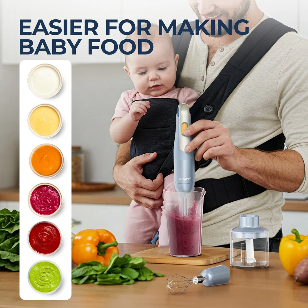 4-in-1 Handheld Stick Blender Set, Immersion Hand Blender with Stainless Steel Blades for Kitchen Food Mixing, Light Blue Novice