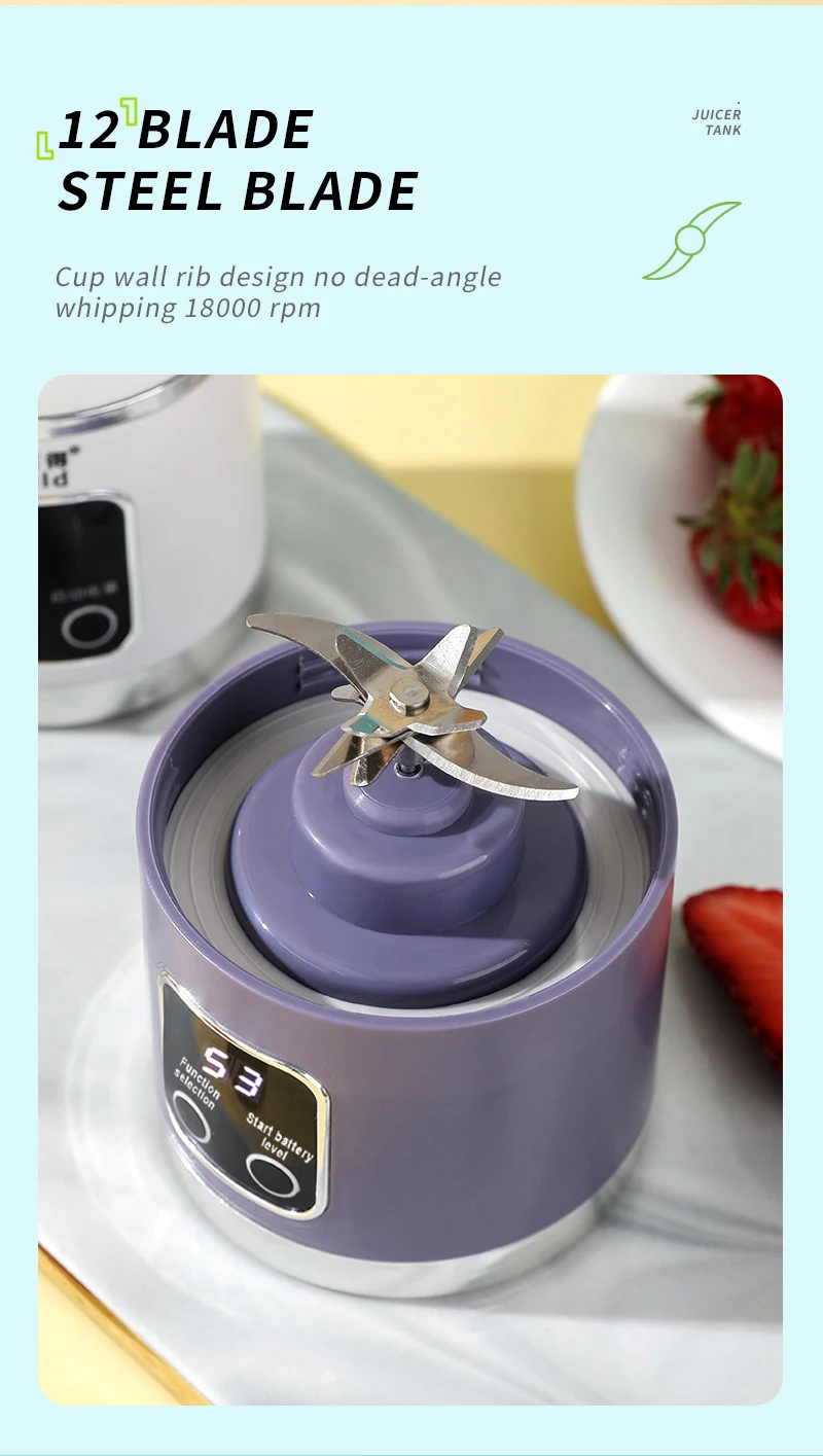 NEW 450ml Portable Electric Juicer, Mini USB Travel Juicer Machine Shakes Smoothie Blenders 12 Blades Fresh Juice Extractor