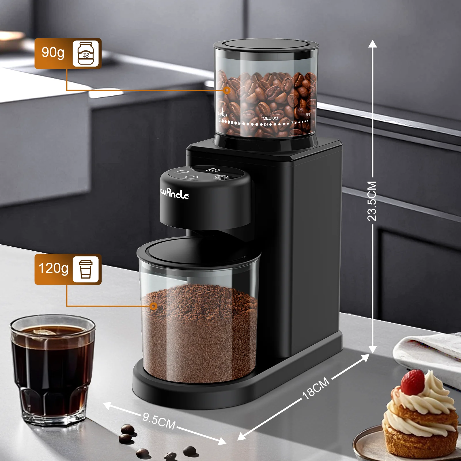 Electric Conical Burr Grinder Coffee Bean Grinder with 25 Grind Setting for French Espresso Touchscreen Dual Modes Grinding