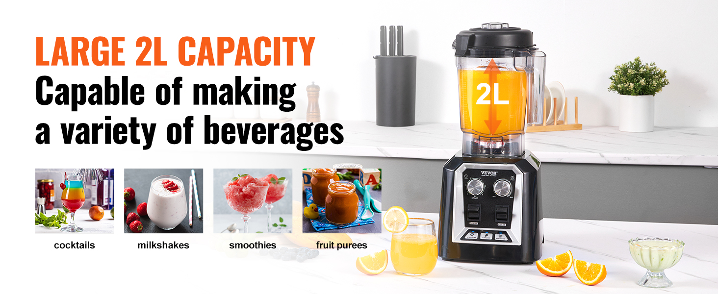 SucceBuy 2L Smoothie Blender Professional Countertop Fruit Food Processor Mixer Maker with Stainless Steel for Home Kitchen Bar