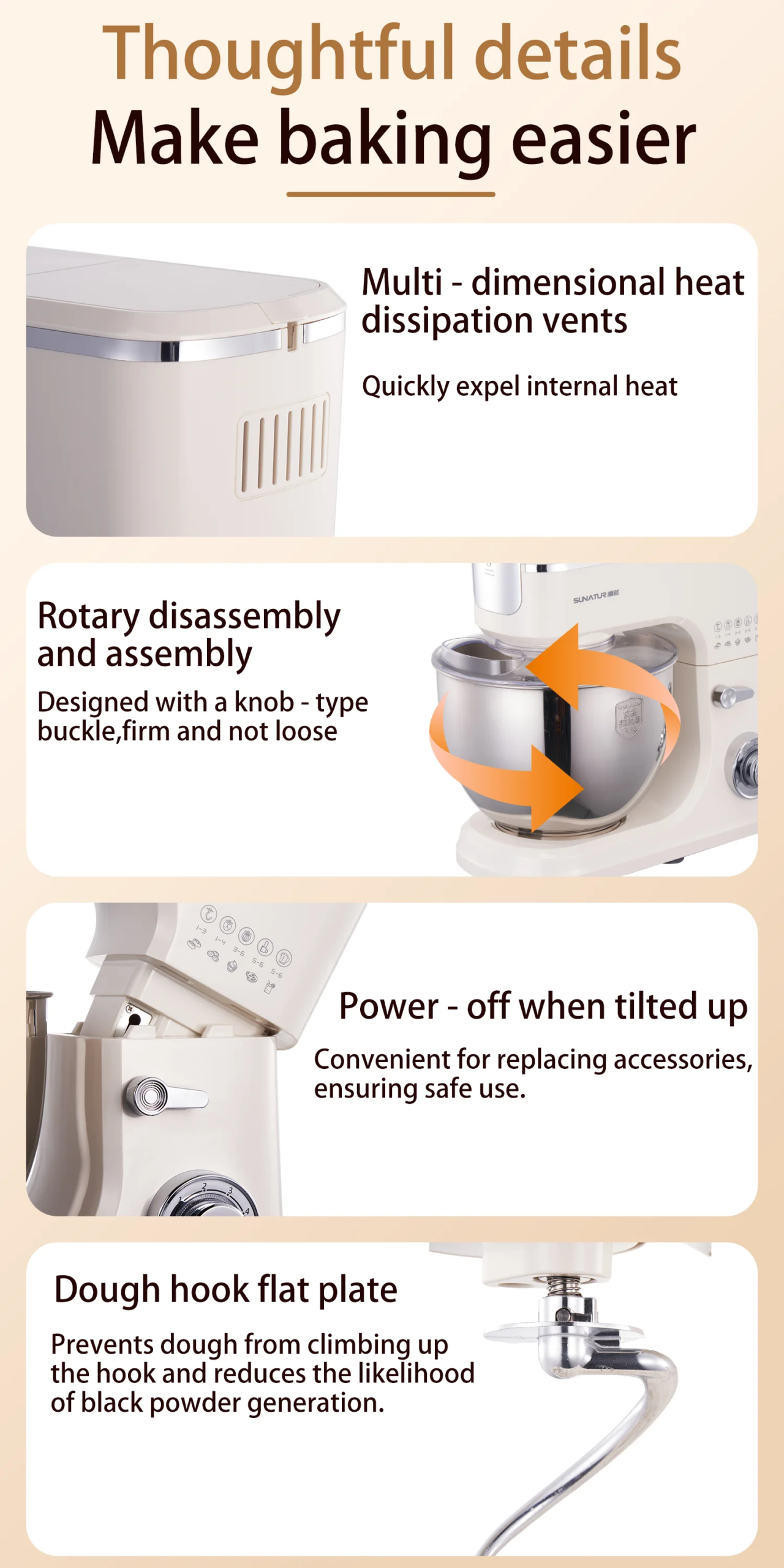 SUNATUR 8L Stand Mixer 2000W,Stainless Steel Bowl,6-Speed Dough Kneader&Egg Beater,Timed Fermentatio