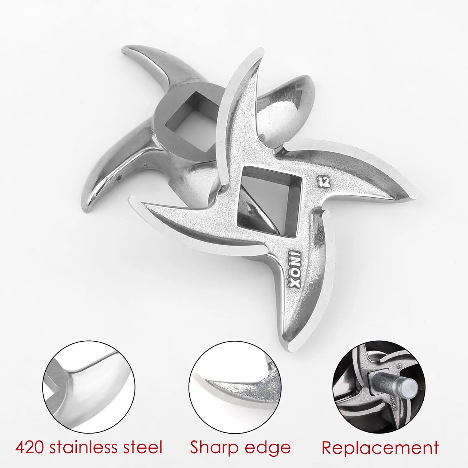 Meat Grinder Plates Type 12, #12 Stainless Steel Grinder Plate Disc, Blade, Sausage Stuffing Tubes, Replacement of Accessories