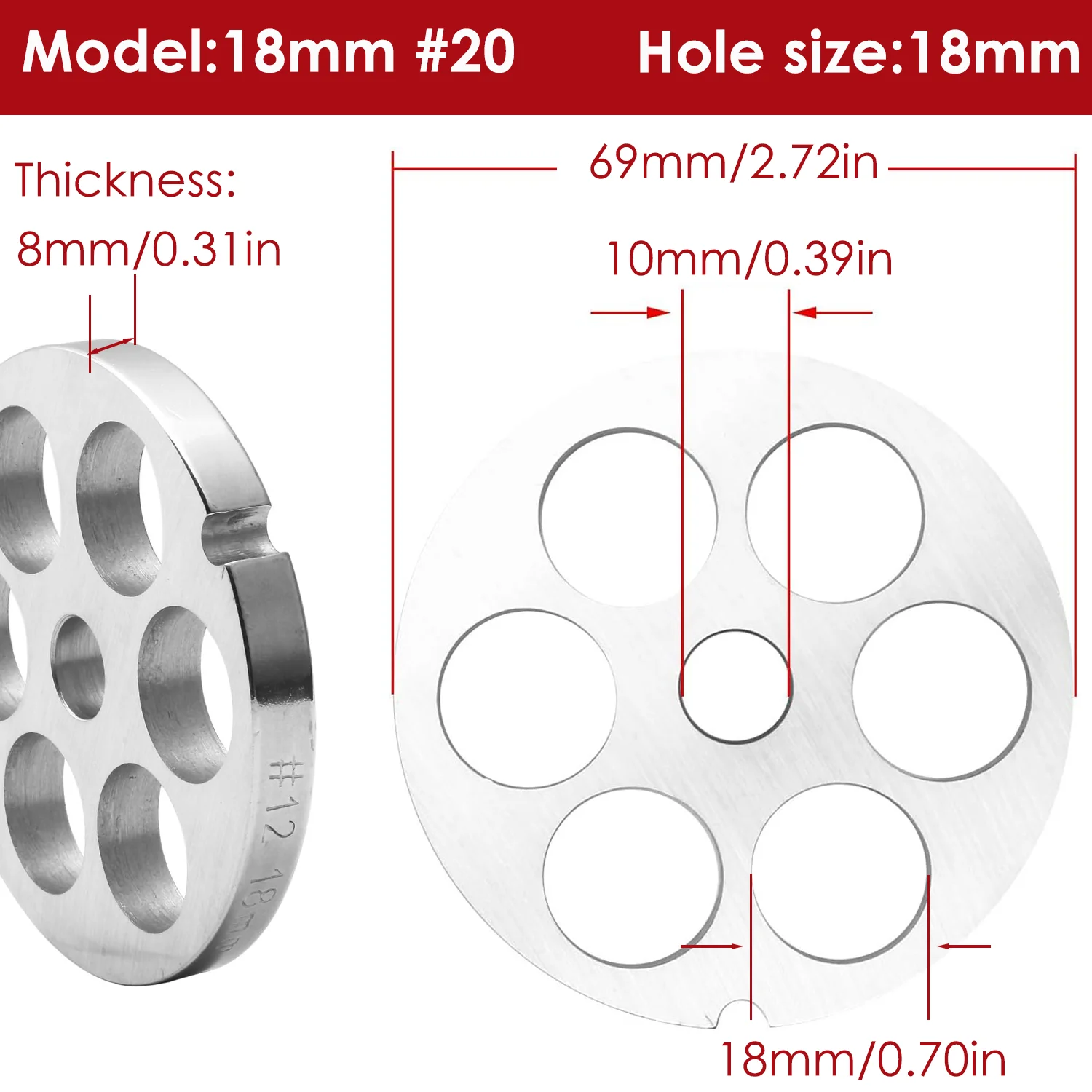 Meat Grinder Plates Type 12, #12 Stainless Steel Grinder Plate Disc, Blade, Sausage Stuffing Tubes, Replacement of Accessories