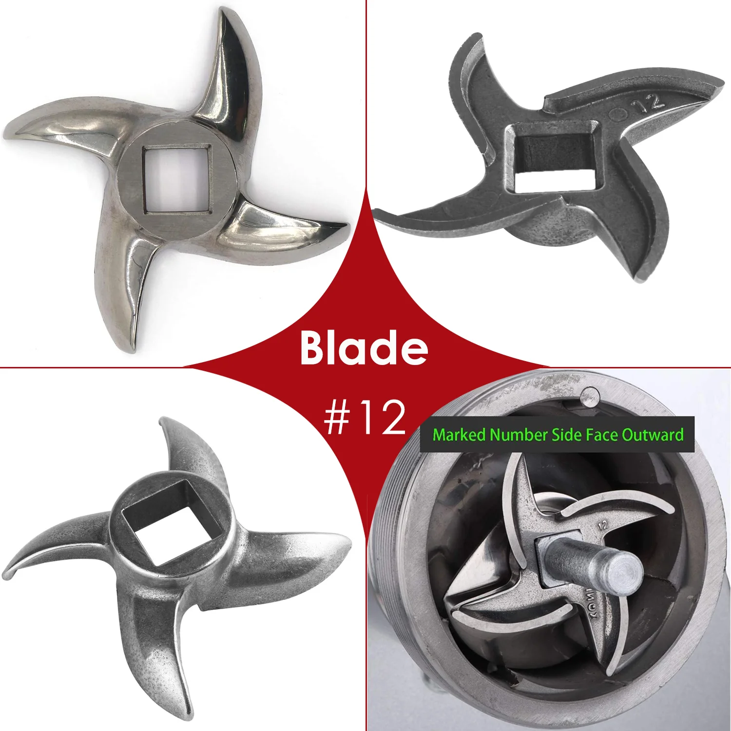 Meat Grinder Plates Type 12, #12 Stainless Steel Grinder Plate Disc, Blade, Sausage Stuffing Tubes, Replacement of Accessories