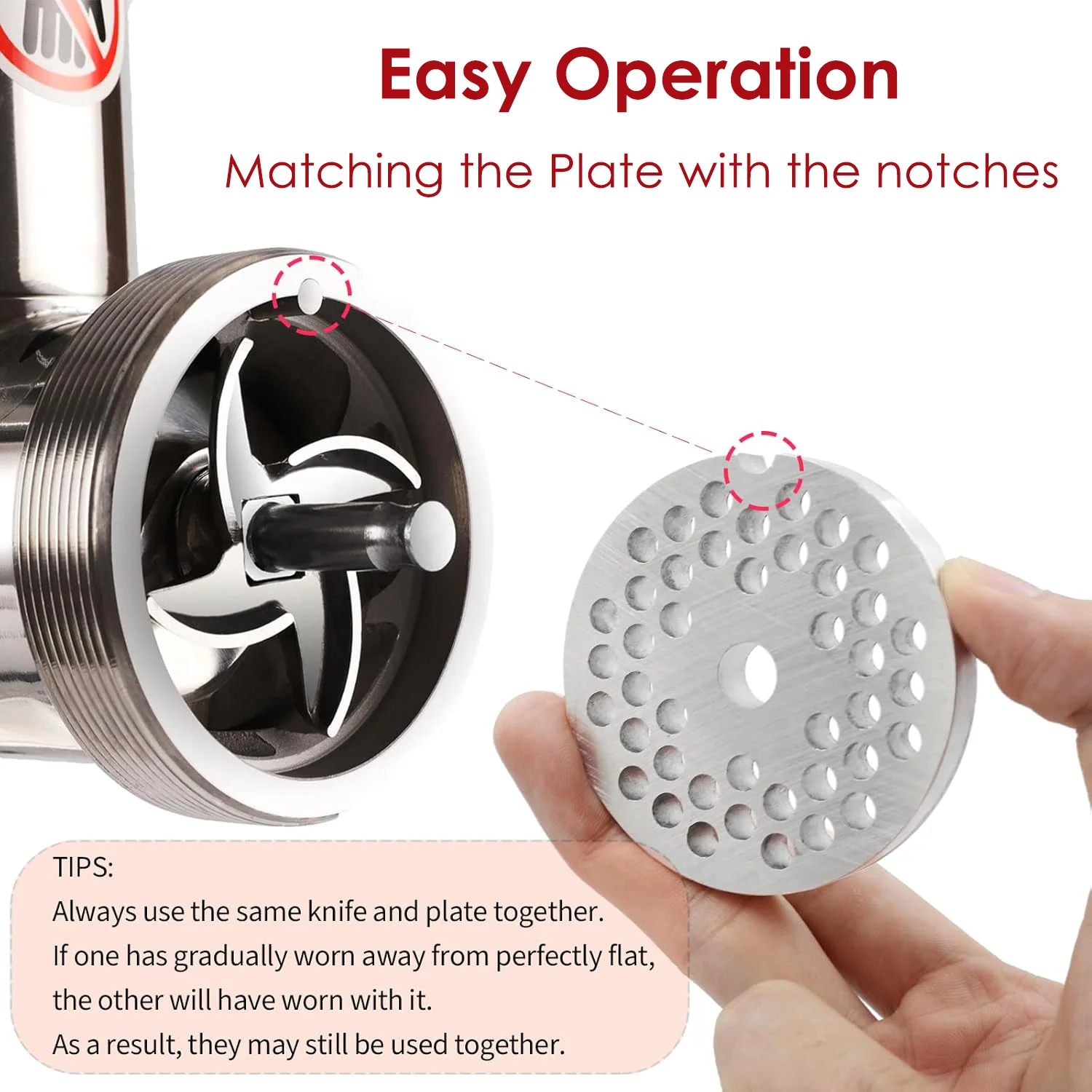 Meat Grinder Plates Type 12, #12 Stainless Steel Grinder Plate Disc, Blade, Sausage Stuffing Tubes, Replacement of Accessories