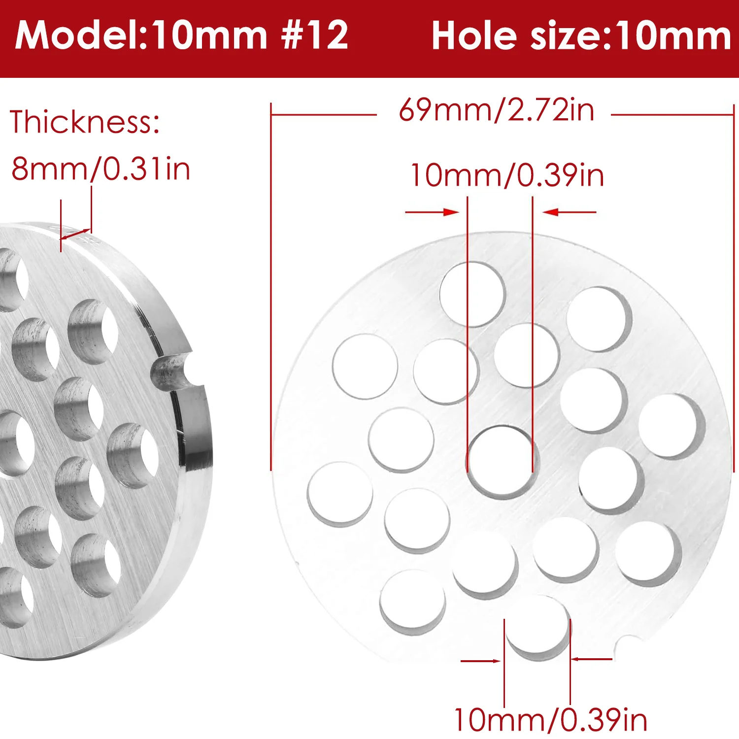 Meat Grinder Plates Type 12, #12 Stainless Steel Grinder Plate Disc, Blade, Sausage Stuffing Tubes, Replacement of Accessories