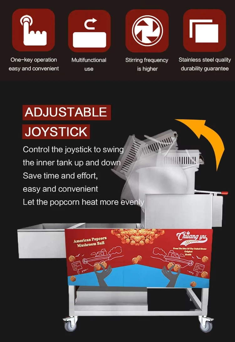 Stainless Steel Industrial Commercial Caramel Popcorn Machine - Large Capacity,  Electric Heating, Fast Cook, Easy Clean