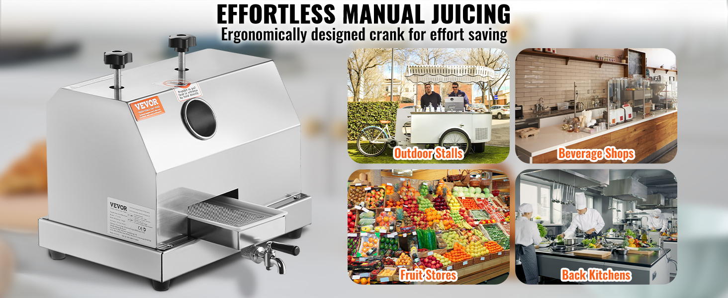 SucceBuy Commercial Sugar Cane Juicer 110LBS/H High Output Sugarcane Juicer Machine w/3 Stainless Steel Rollers 2.4