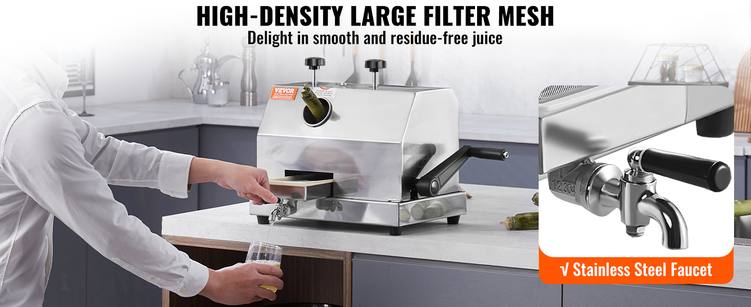 SucceBuy Commercial Sugar Cane Juicer 110LBS/H High Output Sugarcane Juicer Machine w/3 Stainless Steel Rollers 2.4
