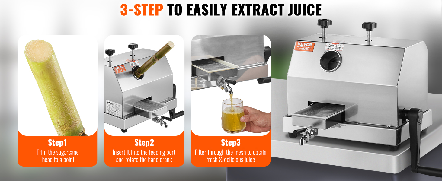 SucceBuy Commercial Sugar Cane Juicer 110LBS/H High Output Sugarcane Juicer Machine w/3 Stainless Steel Rollers 2.4