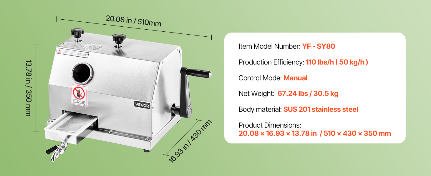 SucceBuy Commercial Sugar Cane Juicer 110LBS/H High Output Sugarcane Juicer Machine w/3 Stainless Steel Rollers 2.4