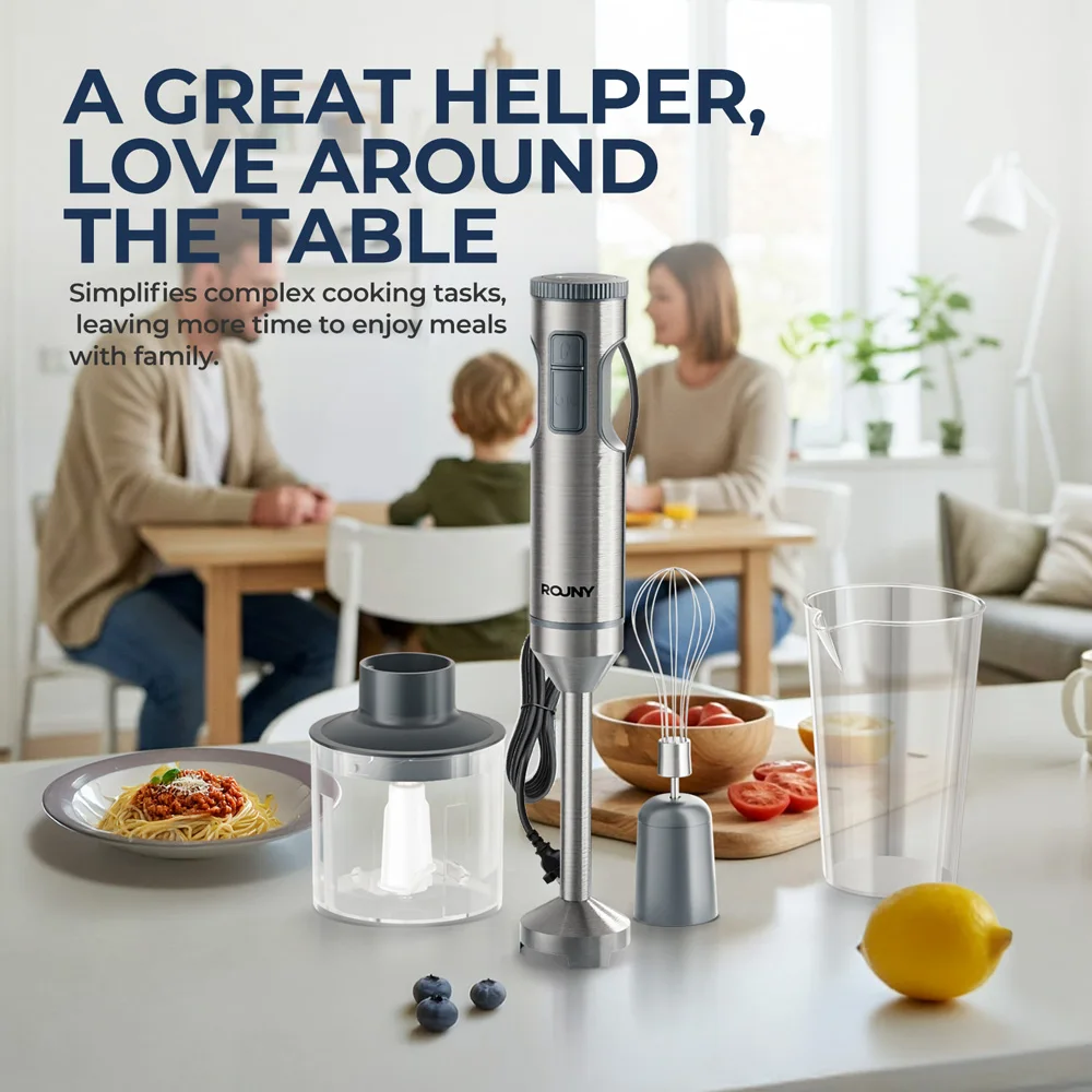 Hand Immersion Blender Powerful 4-in-1,Stainless Steel Stick Food Mixer,700ml Mixing Beaker,500ml Processor,Whisk,220-240V