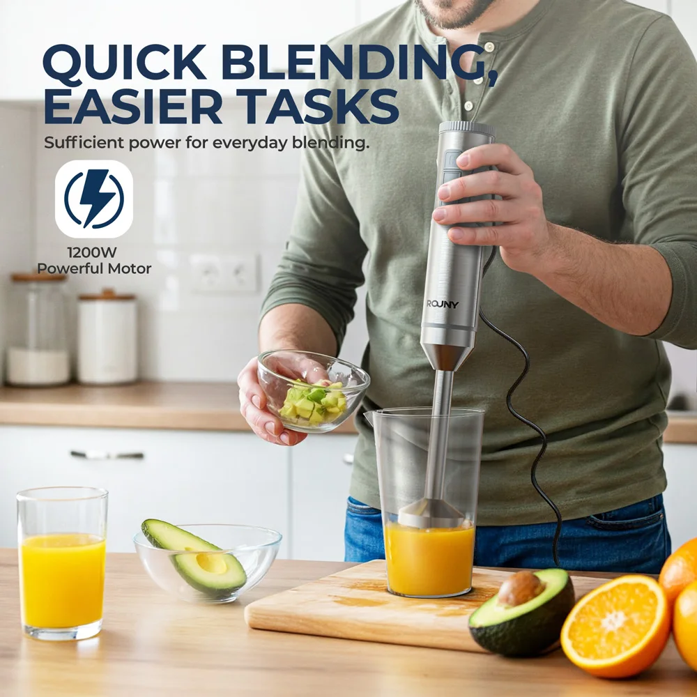 Hand Immersion Blender Powerful 4-in-1,Stainless Steel Stick Food Mixer,700ml Mixing Beaker,500ml Processor,Whisk,220-240V