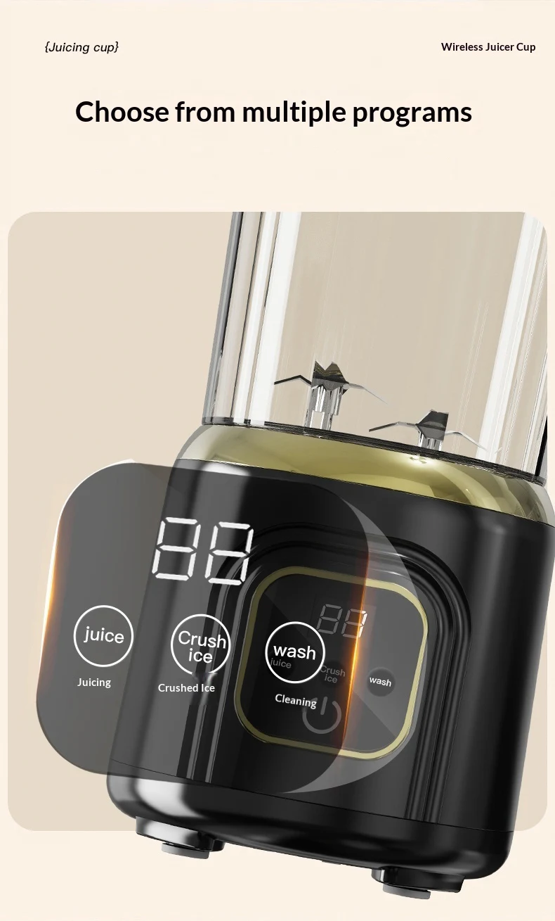 1000 ML Household Juicer Blender Dual-blade digital display juicer USB Rechargeable Ice Crusher Electric Fruit Juice Machine