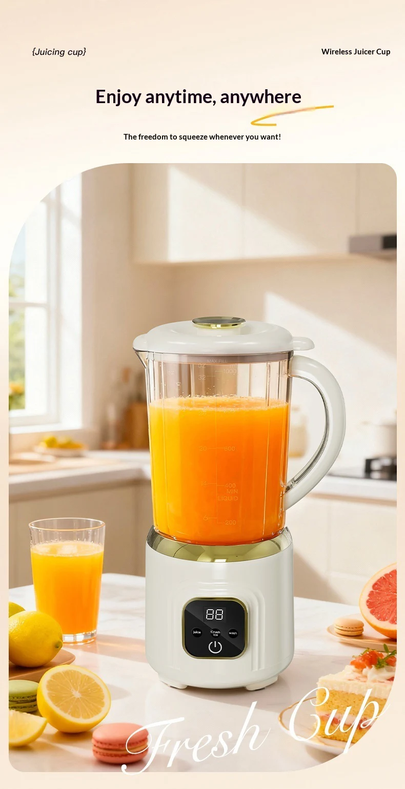 1000 ML Household Juicer Blender Dual-blade digital display juicer USB Rechargeable Ice Crusher Electric Fruit Juice Machine