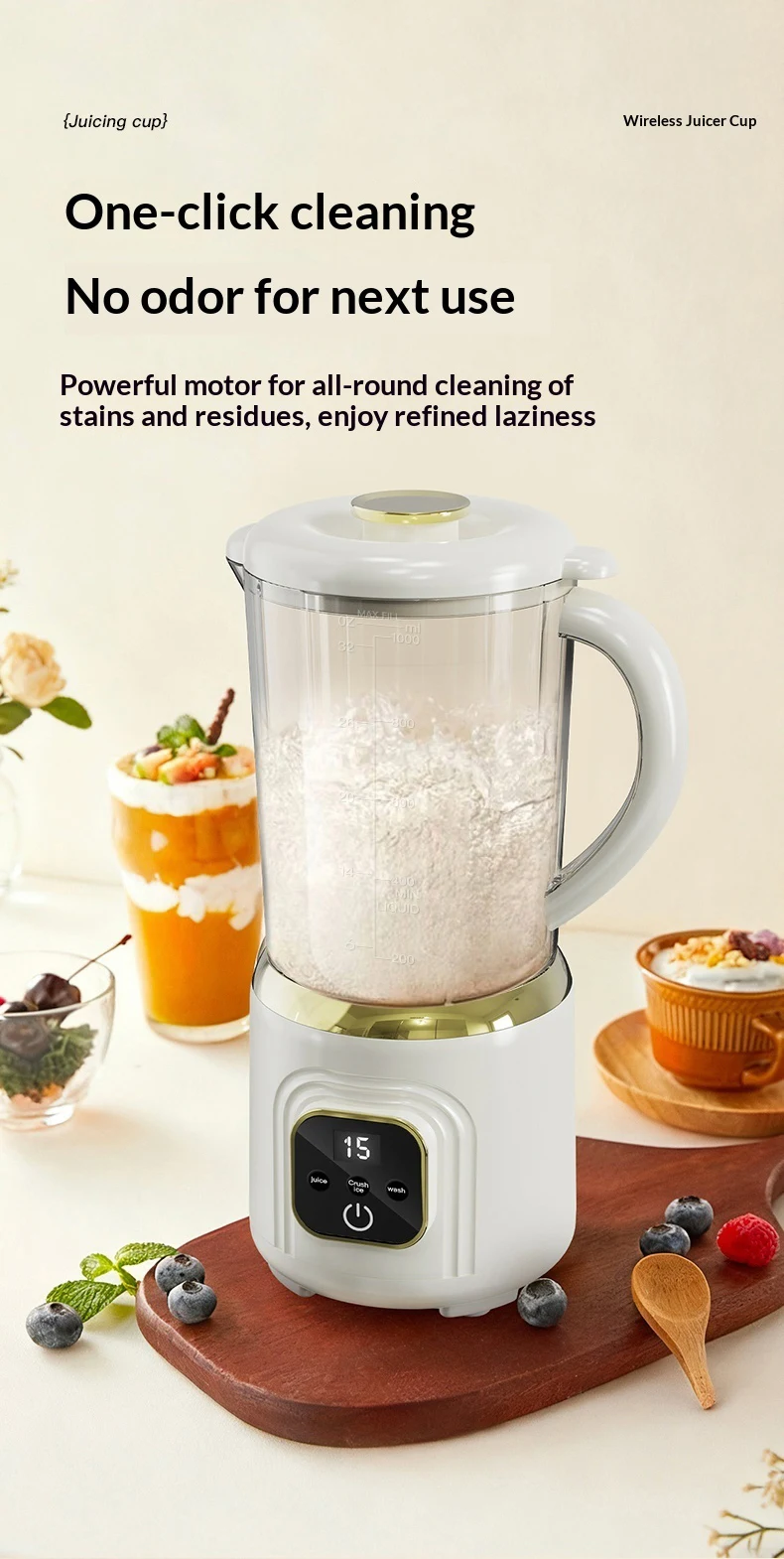1000 ML Household Juicer Blender Dual-blade digital display juicer USB Rechargeable Ice Crusher Electric Fruit Juice Machine
