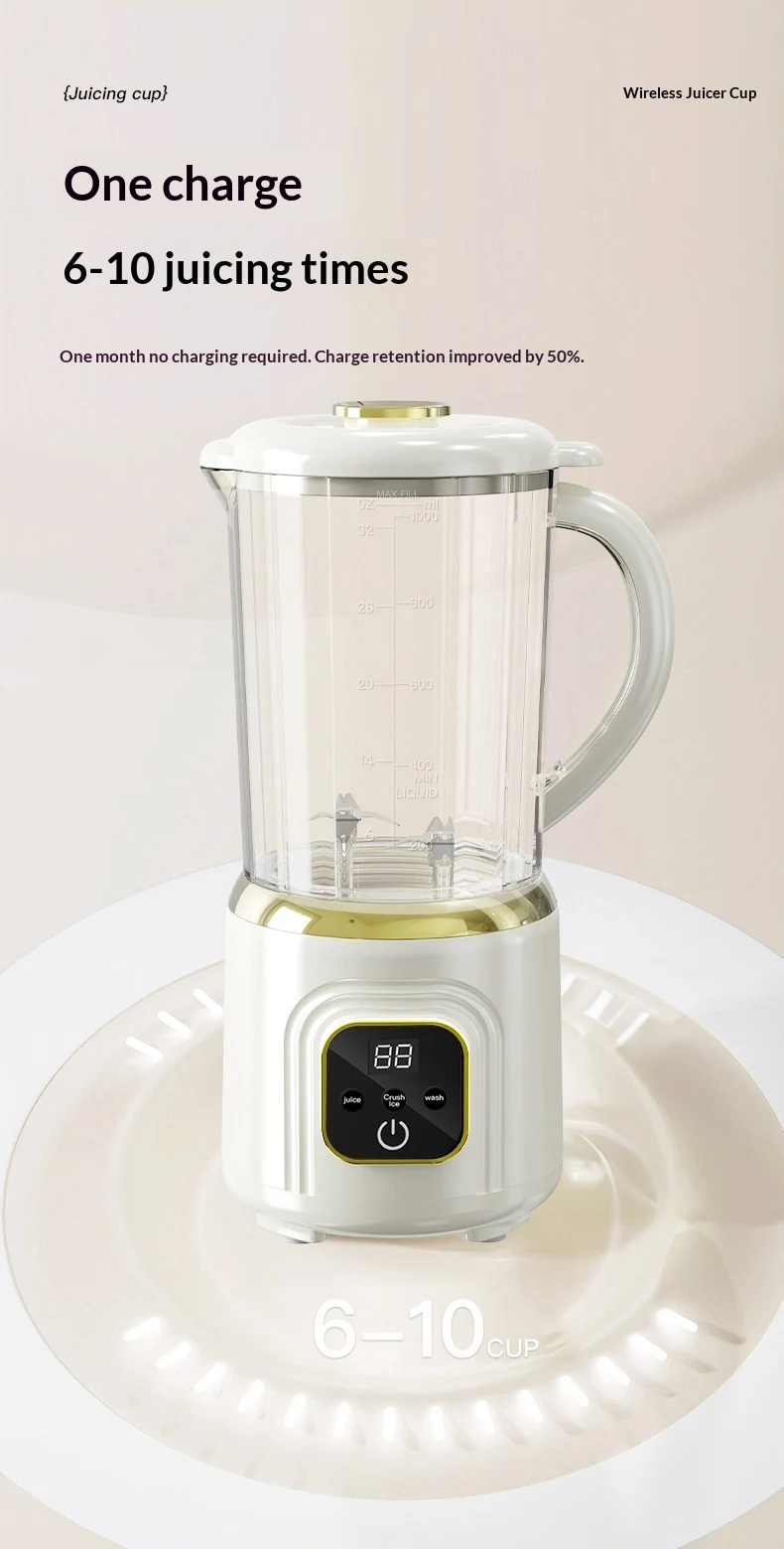1000 ML Household Juicer Blender Dual-blade digital display juicer USB Rechargeable Ice Crusher Electric Fruit Juice Machine