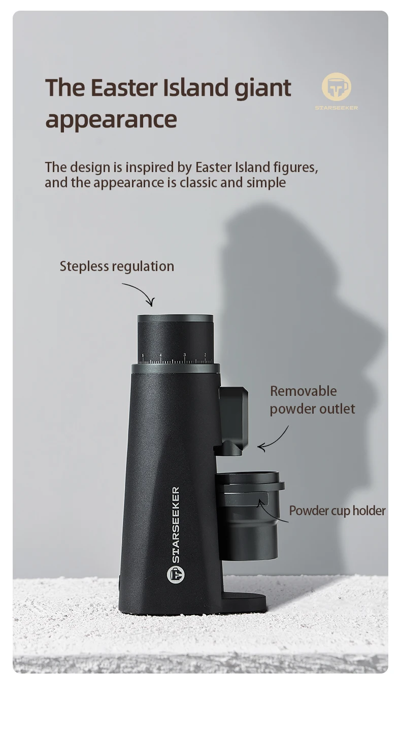 STARSEEKER EDGE Titanium Burr Coffee Grinder 48MM Espresso Burrs Stepless Fineness Adjustment Electric Coffee Grinders Black