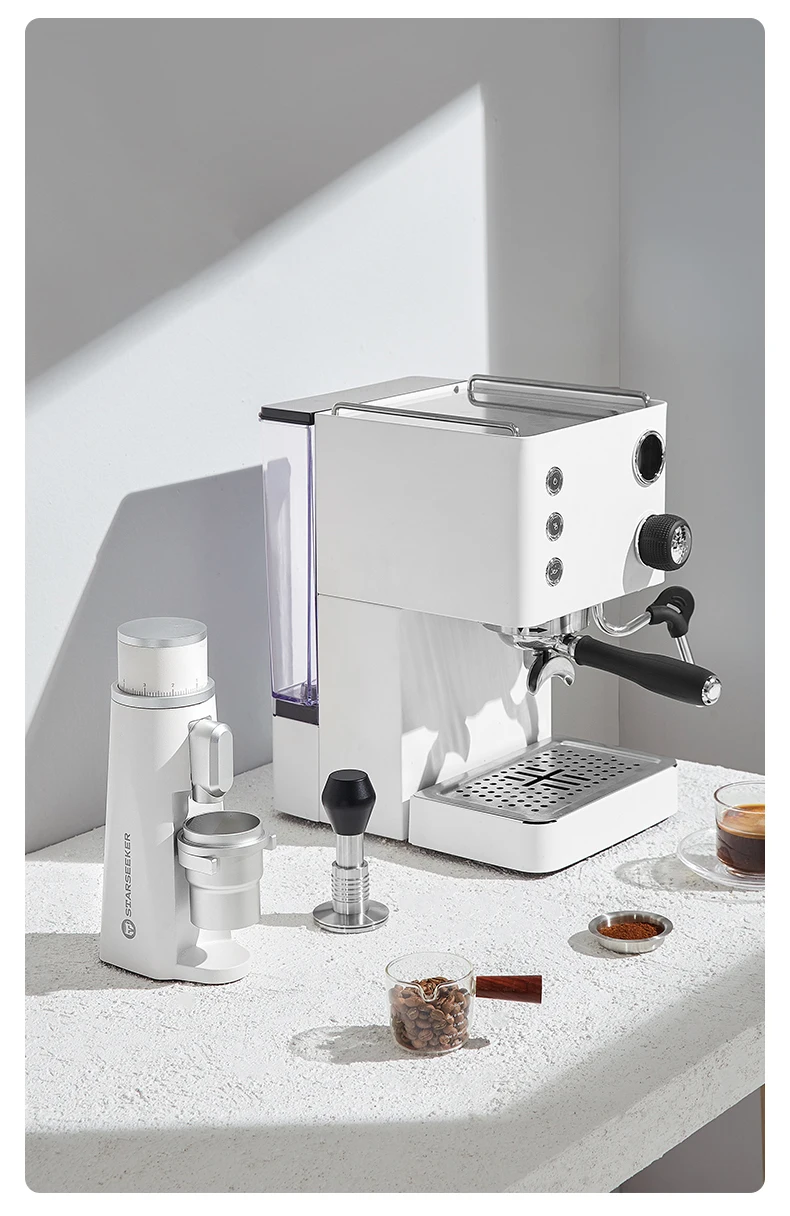 STARSEEKER EDGE Titanium Burr Coffee Grinder 48MM Espresso Burrs Stepless Fineness Adjustment Electric Coffee Grinders Black