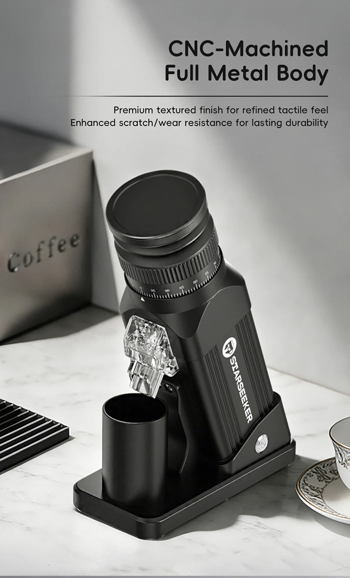 STARSEEKER E64 Electric Coffee Grinder 64MM Espresso Titanium Flat burr Stepless Fineness Adjustment Home Bean Grinder Black
