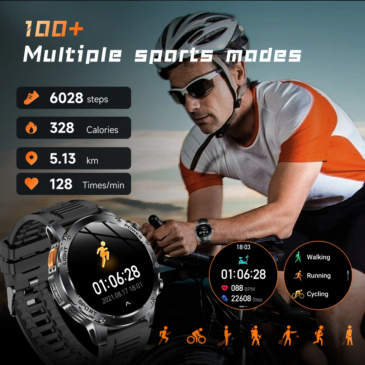 2026 New GPS Outdoor Sports Smart Watch Men AMOLED Screen LED Flashlight Heart rate Waterproof Bluetooth Call 1000mAh SmartWatch