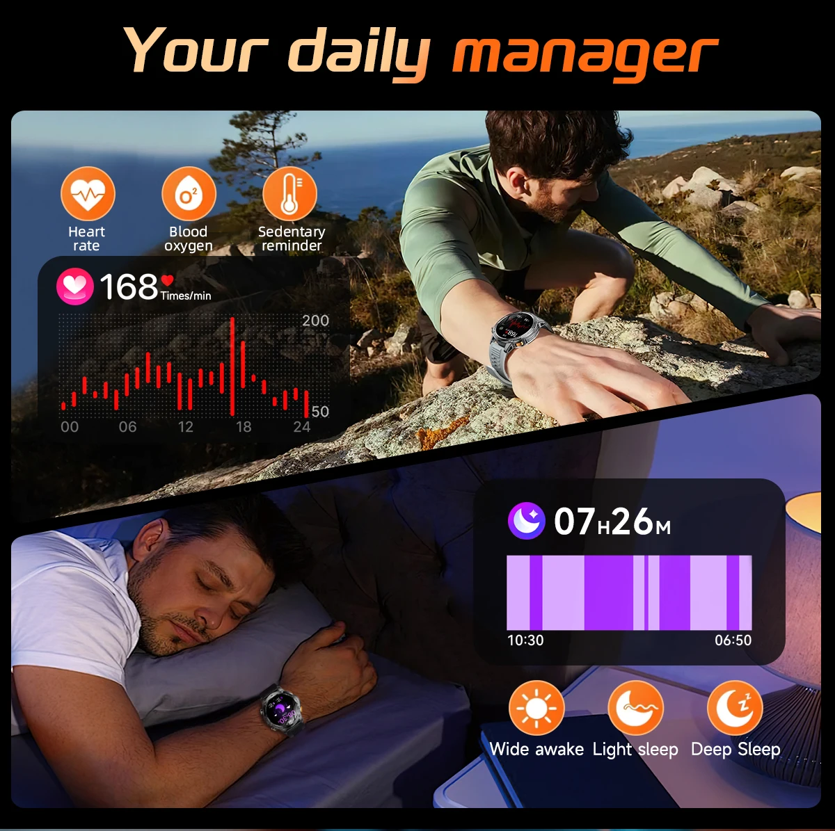 2026 New GPS Outdoor Sports Smart Watch Men AMOLED Screen LED Flashlight Heart rate Waterproof Bluetooth Call 1000mAh SmartWatch