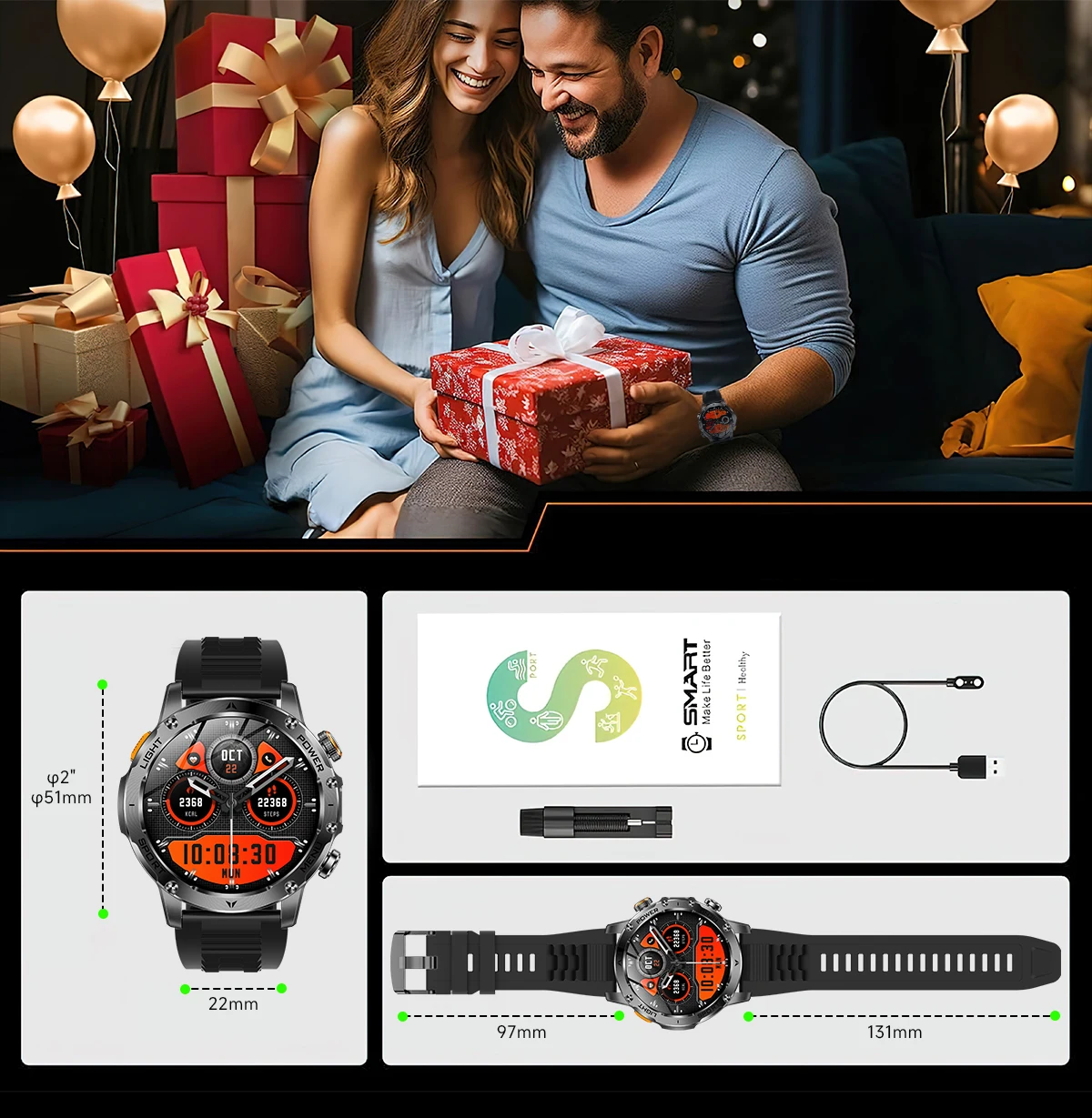 2026 New GPS Outdoor Sports Smart Watch Men AMOLED Screen LED Flashlight Heart rate Waterproof Bluetooth Call 1000mAh SmartWatch