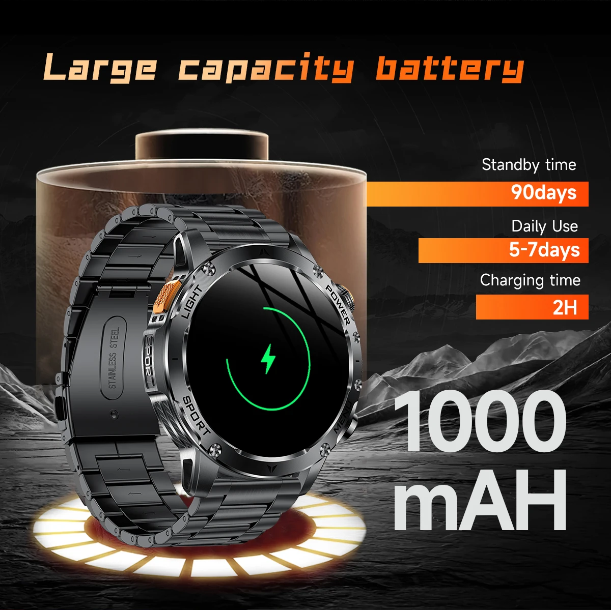 2026 New GPS Outdoor Sports Smart Watch Men AMOLED Screen LED Flashlight Heart rate Waterproof Bluetooth Call 1000mAh SmartWatch