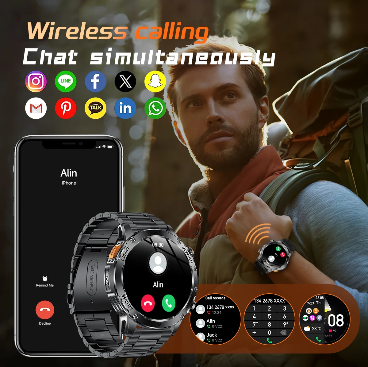 2026 New GPS Outdoor Sports Smart Watch Men AMOLED Screen LED Flashlight Heart rate Waterproof Bluetooth Call 1000mAh SmartWatch