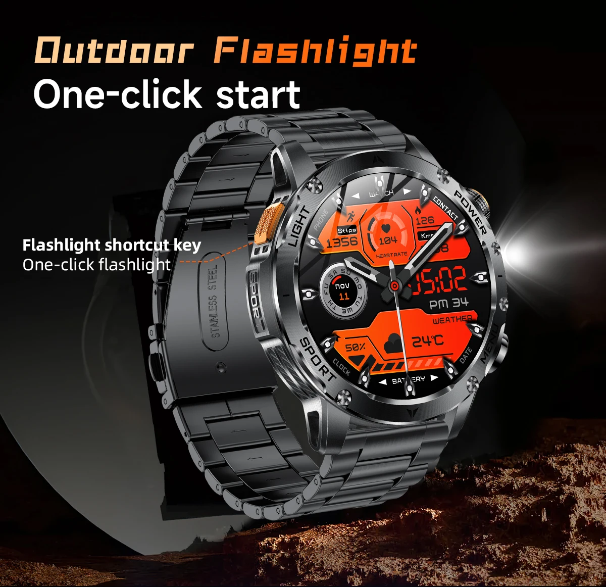 2026 New GPS Outdoor Sports Smart Watch Men AMOLED Screen LED Flashlight Heart rate Waterproof Bluetooth Call 1000mAh SmartWatch