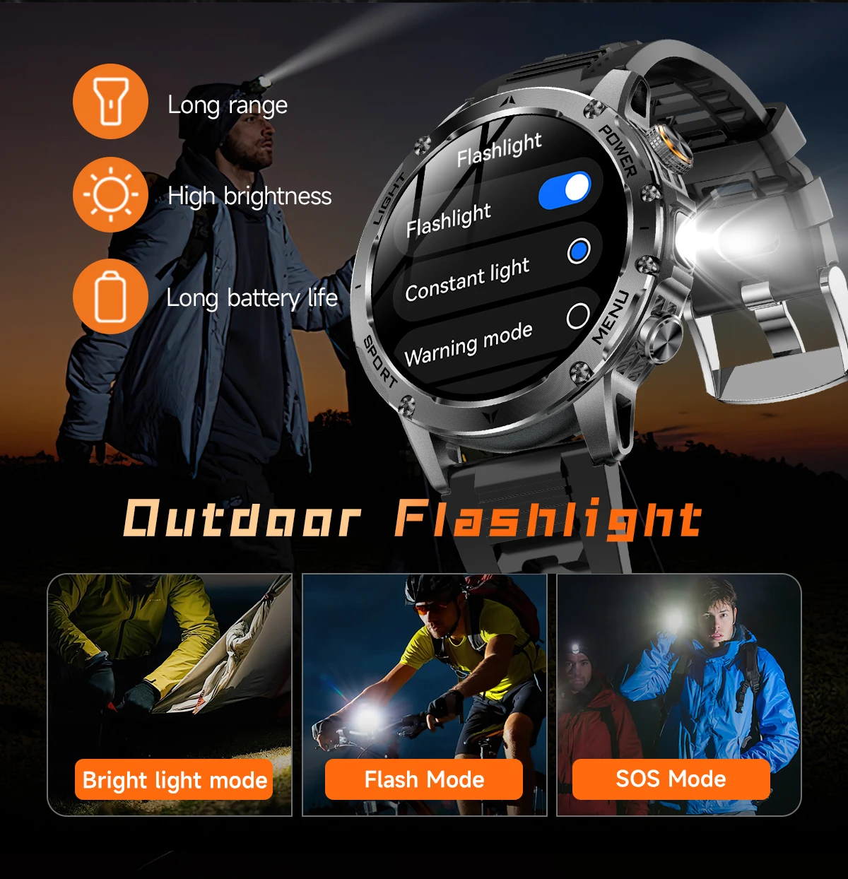 2026 New GPS Outdoor Sports Smart Watch Men AMOLED Screen LED Flashlight Heart rate Waterproof Bluetooth Call 1000mAh SmartWatch