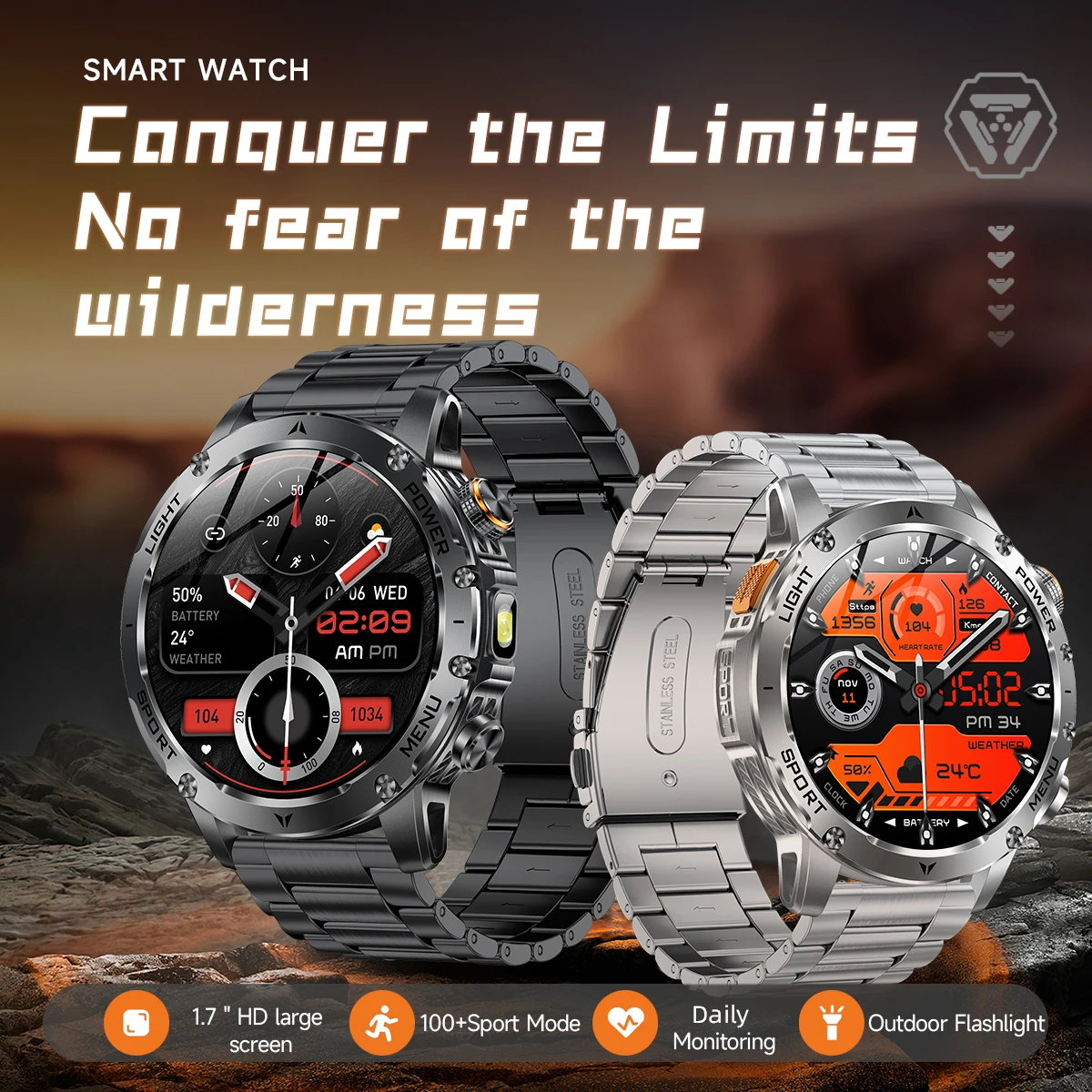 2026 New GPS Outdoor Sports Smart Watch Men AMOLED Screen LED Flashlight Heart rate Waterproof Bluetooth Call 1000mAh SmartWatch