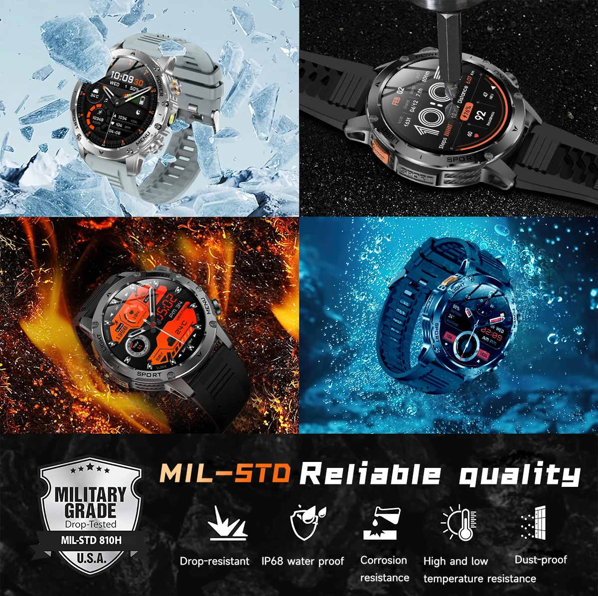 2026 New GPS Outdoor Sports Smart Watch Men AMOLED Screen LED Flashlight Heart rate Waterproof Bluetooth Call 1000mAh SmartWatch