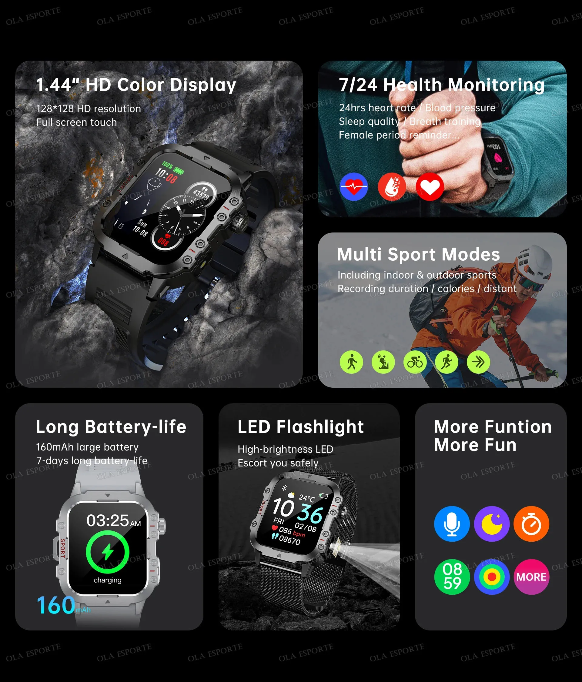 2026 New Men Smart Watch Bluetooth Call Sleep Heart Rate Health Monitor Outdoor LED Flashlight Waterproof Sports Watche PK MA27