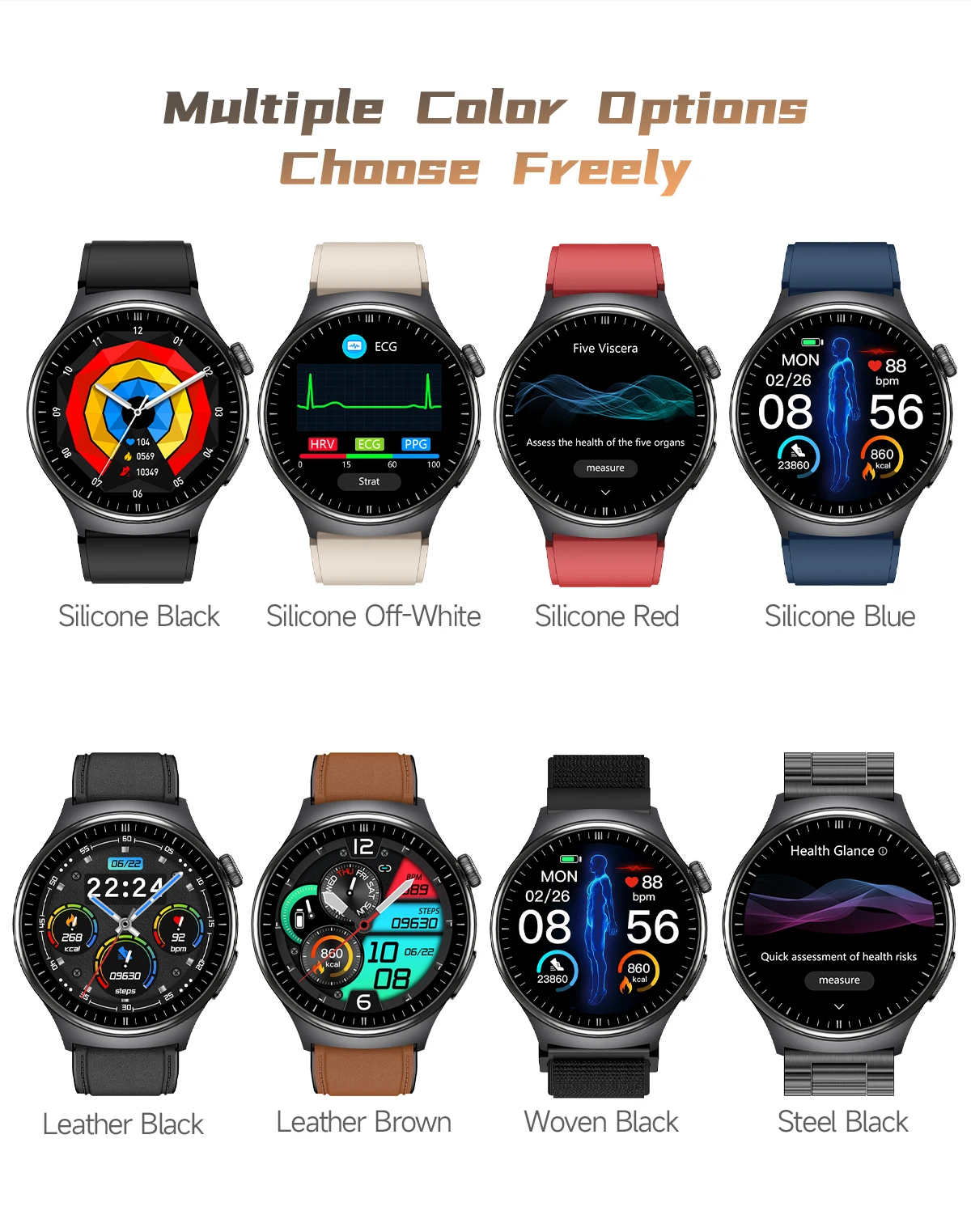 New Upgraded Heart Health Check Smart Watch Uric Acid Five Organ Examination Blood Pressure BT Call ECG smart watches Man 2026