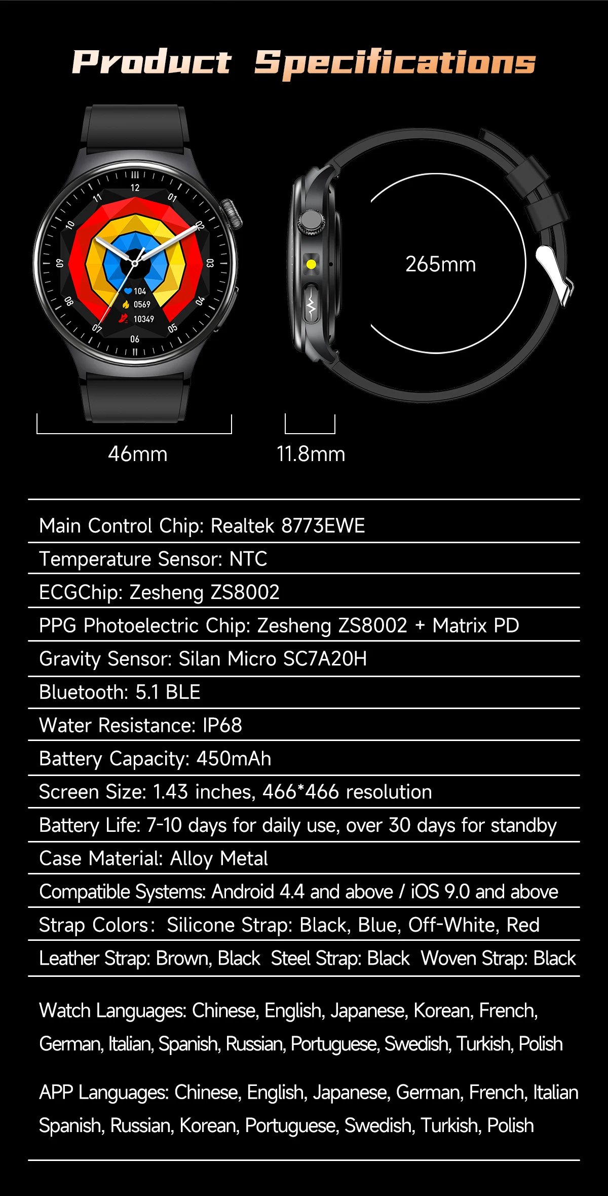 New Upgraded Heart Health Check Smart Watch Uric Acid Five Organ Examination Blood Pressure BT Call ECG smart watches Man 2026