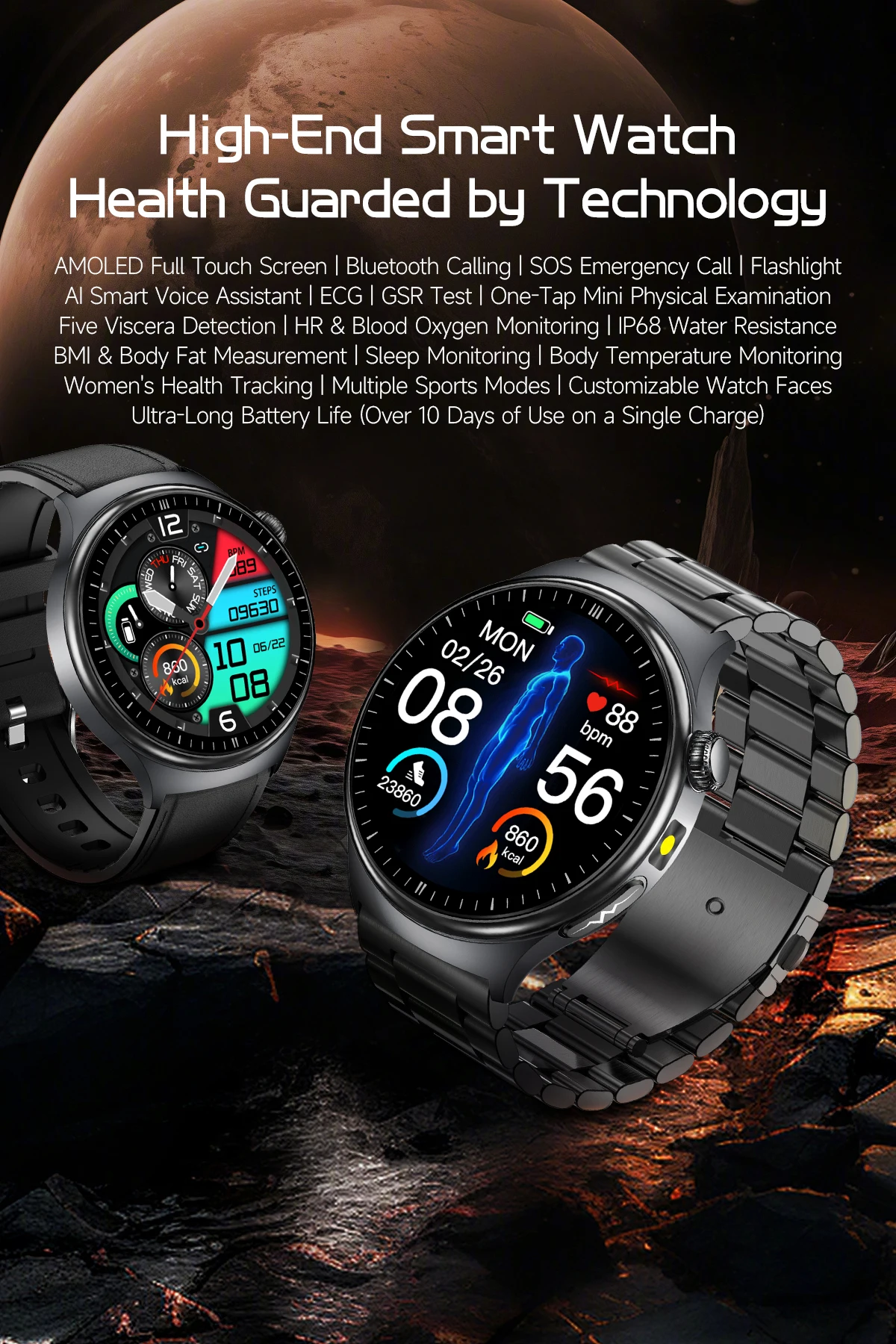 2026 New Diagnosis ECG Smart Watch Sport AI Accurate Uric Acid Blood Pressure Body Fat Five Organ Fitness Waterproof Smartwatch