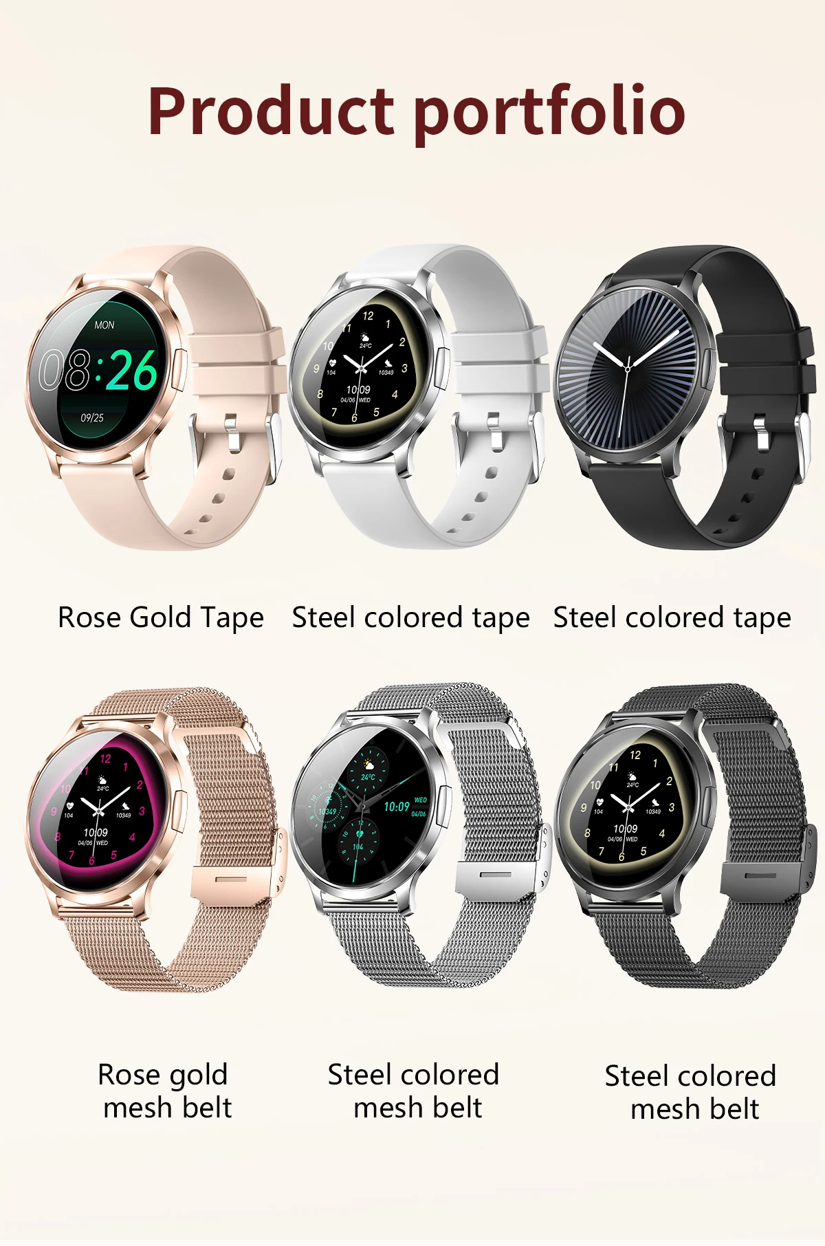 2026New Ladies' Smart Watch AMOLED Display Custom Dial Sport Fitness Health Tracke Waterproof Bracelet Music Digital Clock Women