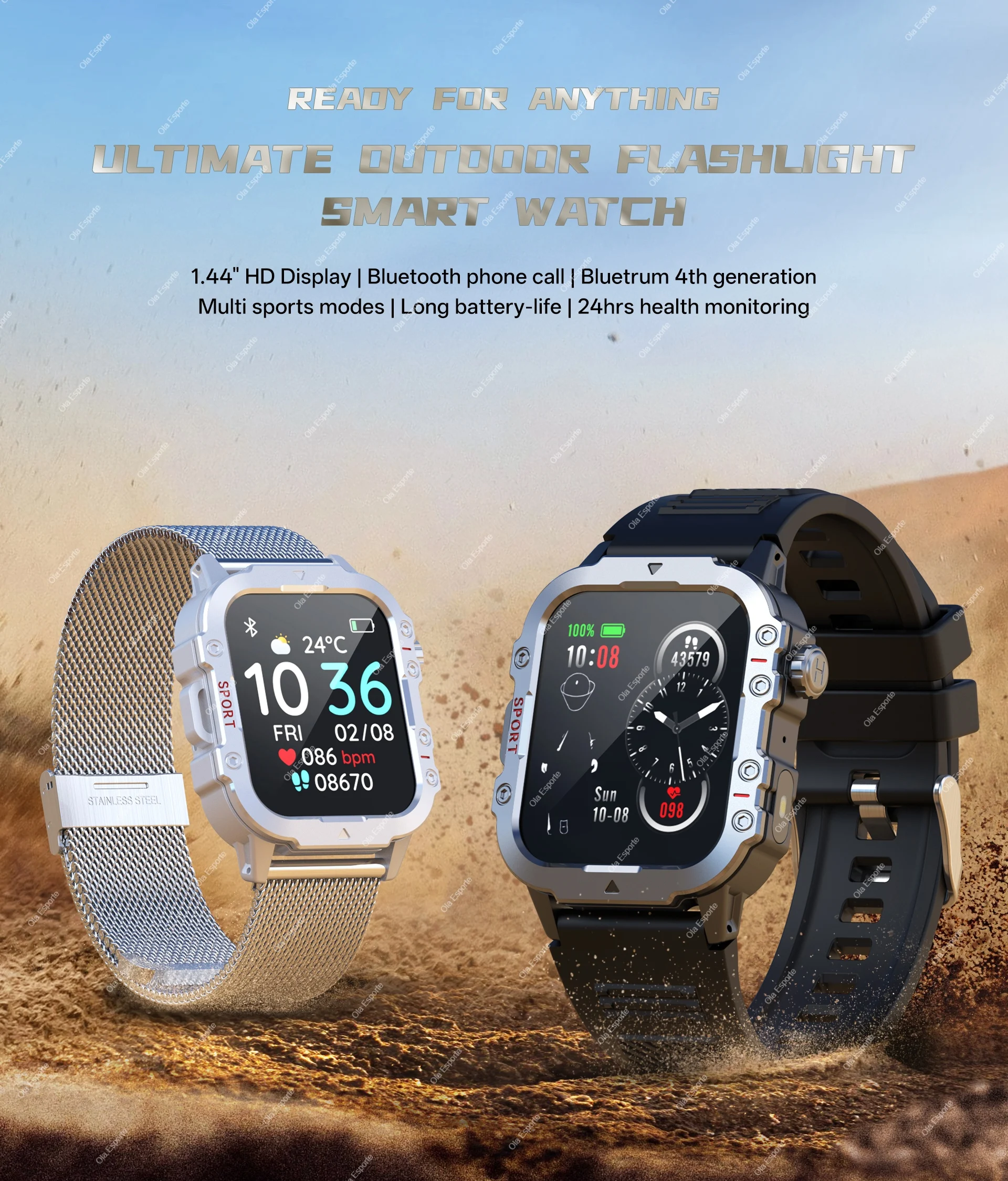 2026 New Military-grade Smart Watch Men GPS Flashlight 3ATM Waterproof Watch Bluetooth Calls 100+ Sports Outdoor Smartwatch Hw12