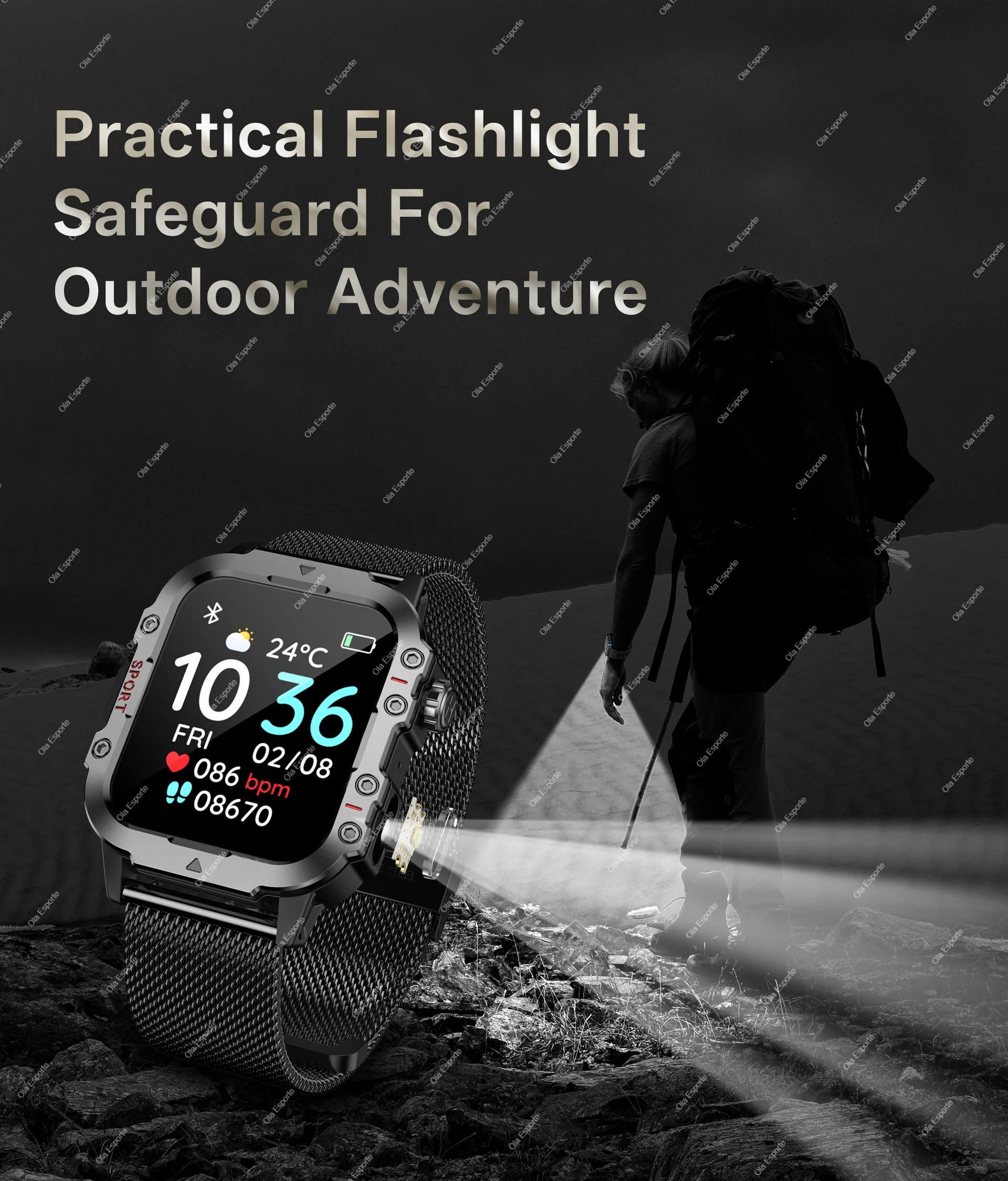 2026 New Military-grade Smart Watch Men GPS Flashlight 3ATM Waterproof Watch Bluetooth Calls 100+ Sports Outdoor Smartwatch Hw12