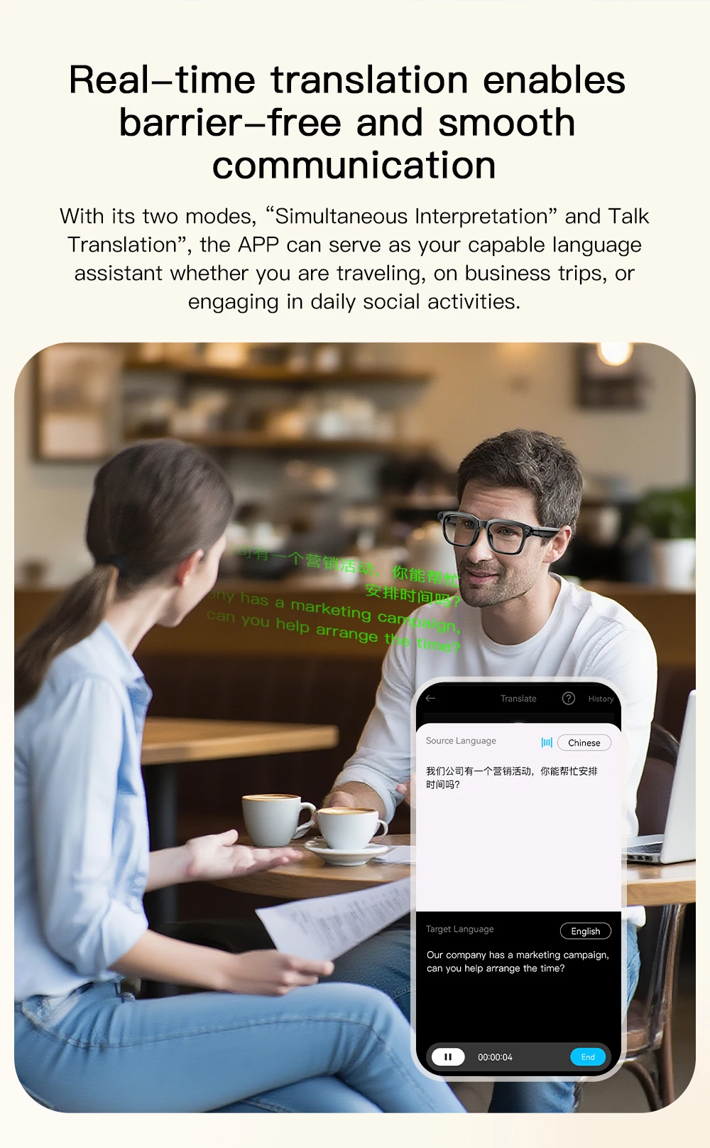 AI smart glasses with cameras, 8-megapixel camera glasses, 1080P stabilized video recording glasses, real-time translation, AI voice assistant, object recognition, men's and women's Bluetooth sunglasses (color-changing), life recording, meeting translatio