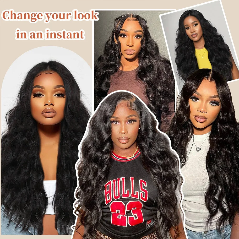13x4 Lace Front Wigs Human Hair Body Wave Transparent Lace Front Wigs 250% Density Natural Black Color Human Hair Pre Plucked With Baby Hair For Women Natural Looking 34 Inch