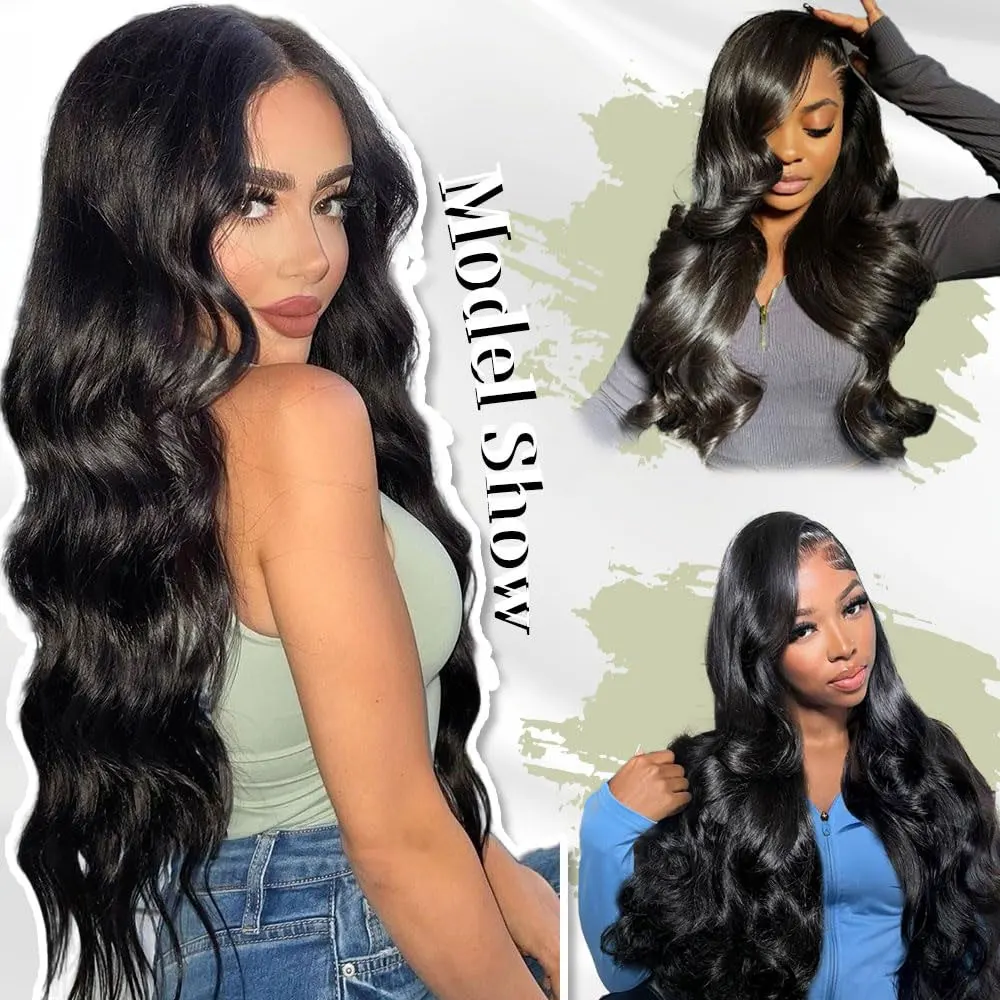 13x4 Lace Front Wigs Human Hair Body Wave Transparent Lace Front Wigs 250% Density Natural Black Color Human Hair Pre Plucked With Baby Hair For Women Natural Looking 34 Inch
