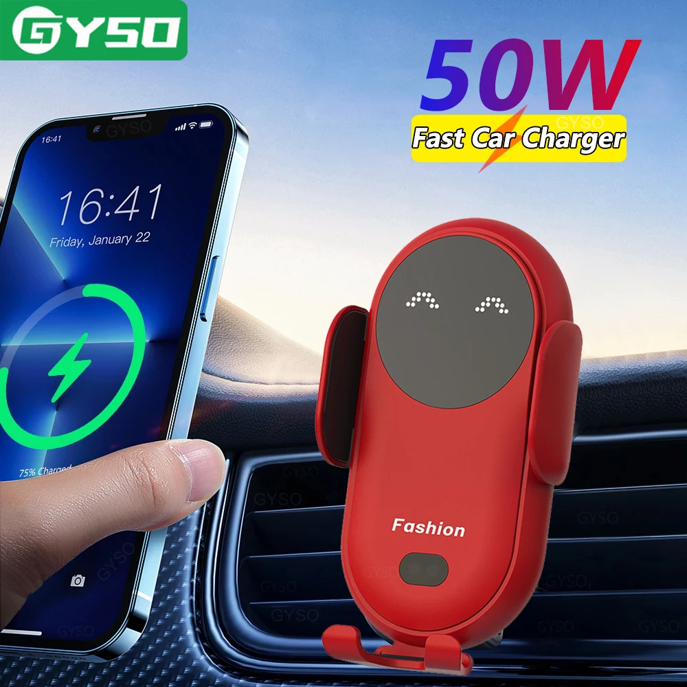 50W Car Wireless Charger Auto Mount Phone Holder For iPhone 15 14 13 Pro Max Samsung Xiaomi Huawei Phone Induction Fast Charging