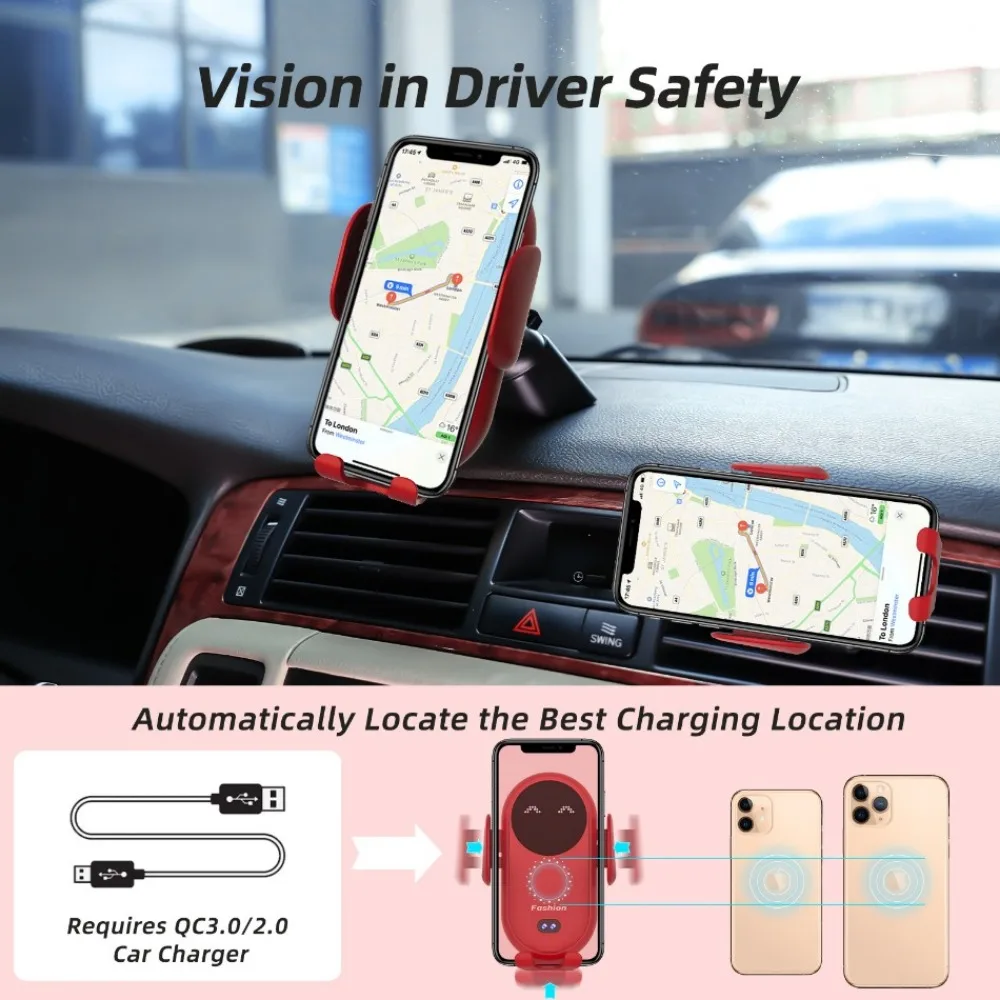 50W Car Wireless Charger Auto Mount Phone Holder For iPhone 15 14 13 Pro Max Samsung Xiaomi Huawei Phone Induction Fast Charging