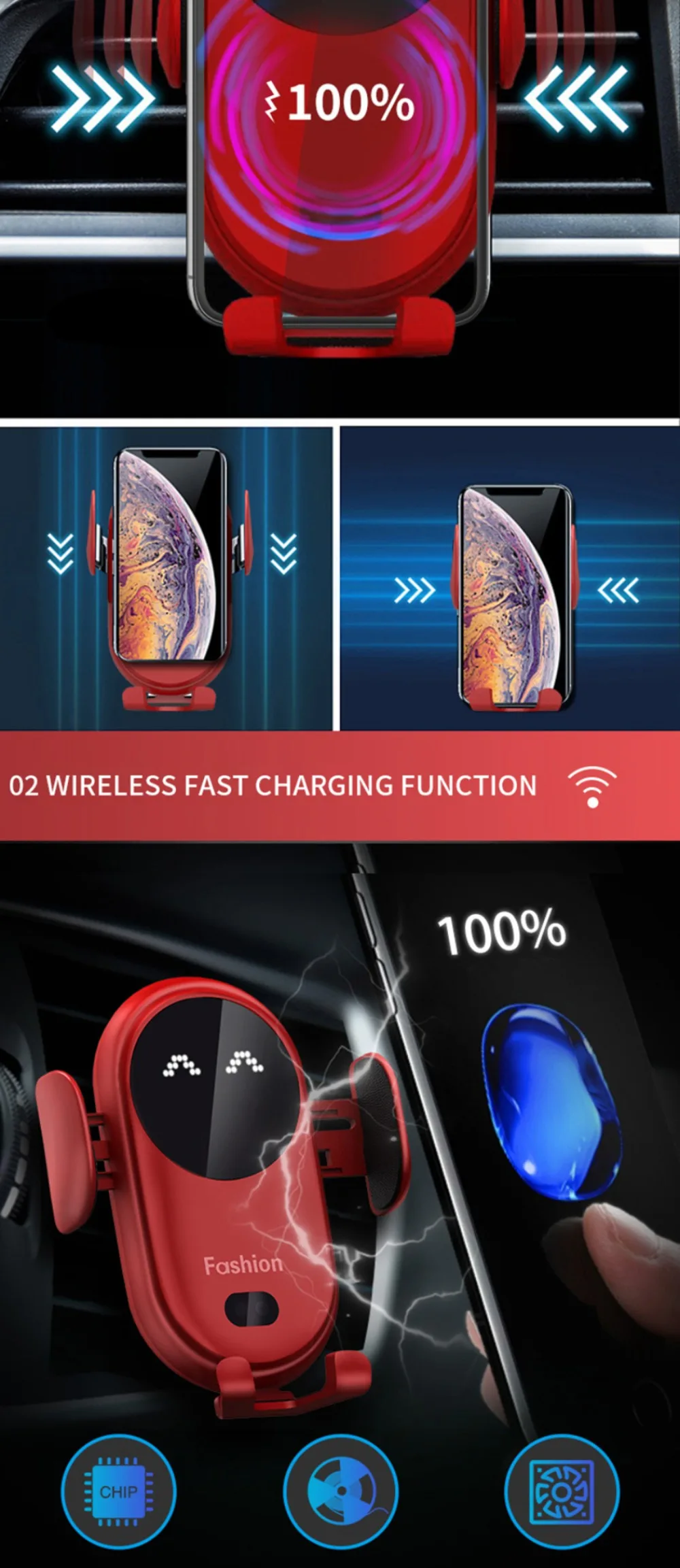 50W Car Wireless Charger Auto Mount Phone Holder For iPhone 15 14 13 Pro Max Samsung Xiaomi Huawei Phone Induction Fast Charging
